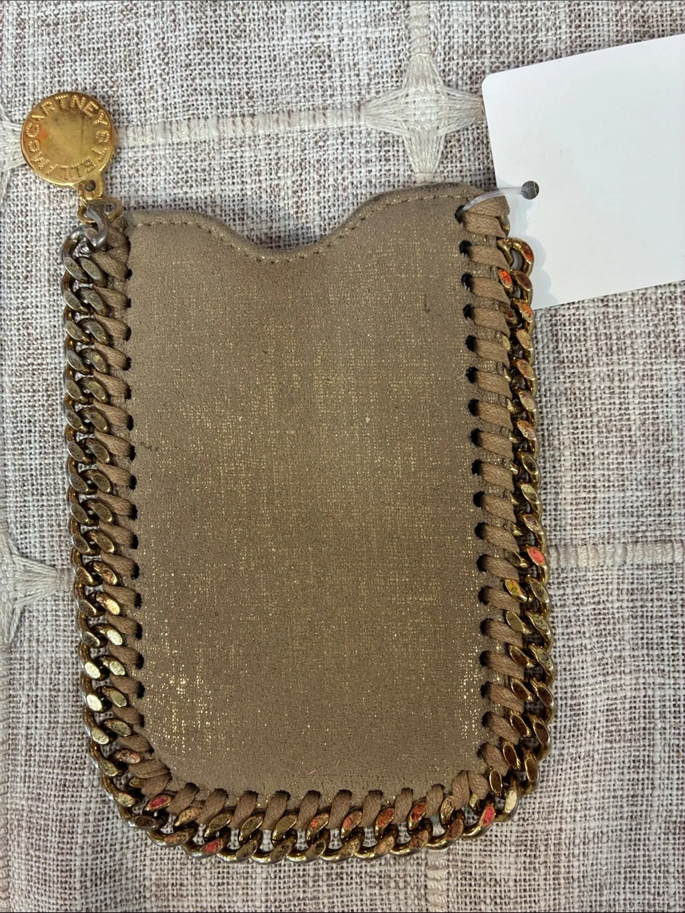 Authentic Stella McCartney IPhone Card Case Falabella Calf Gold  Metallic Taupe